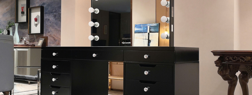 vanity table together with bluetooth mirror