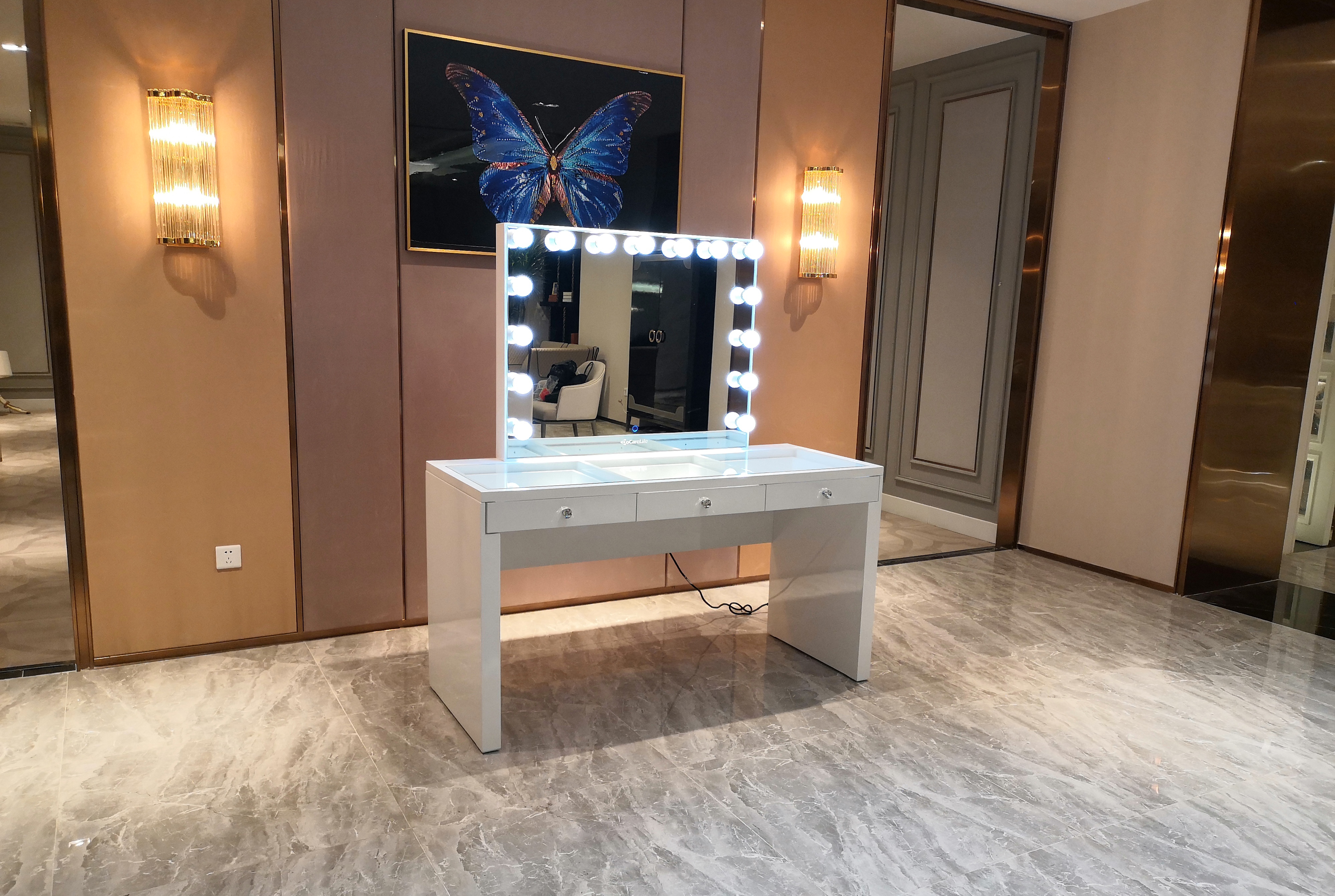 vanity table together with mirror